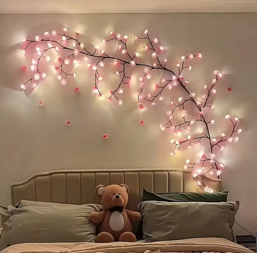 Artificial pink cherry flower lights