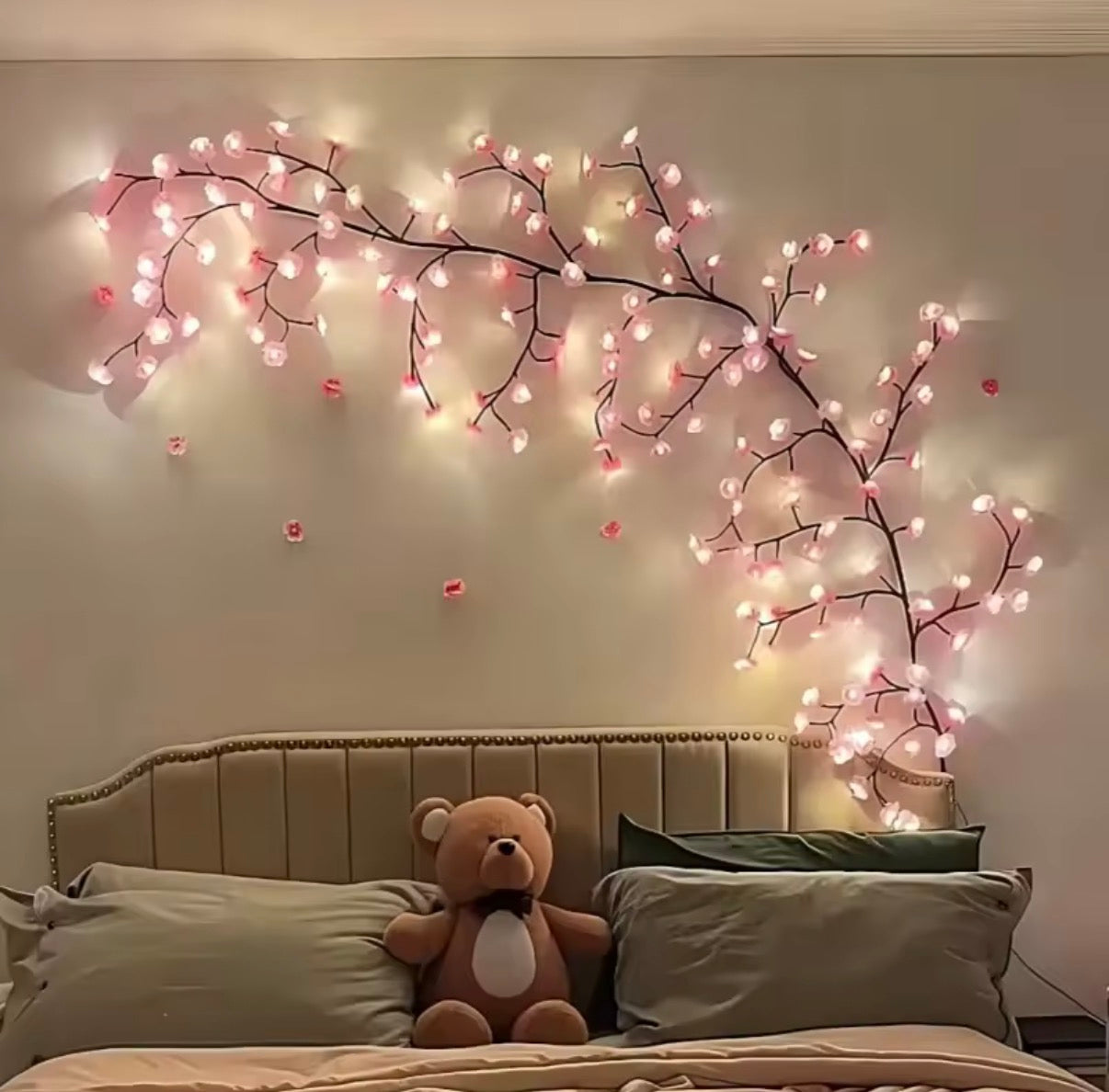 Artificial pink cherry flower lights